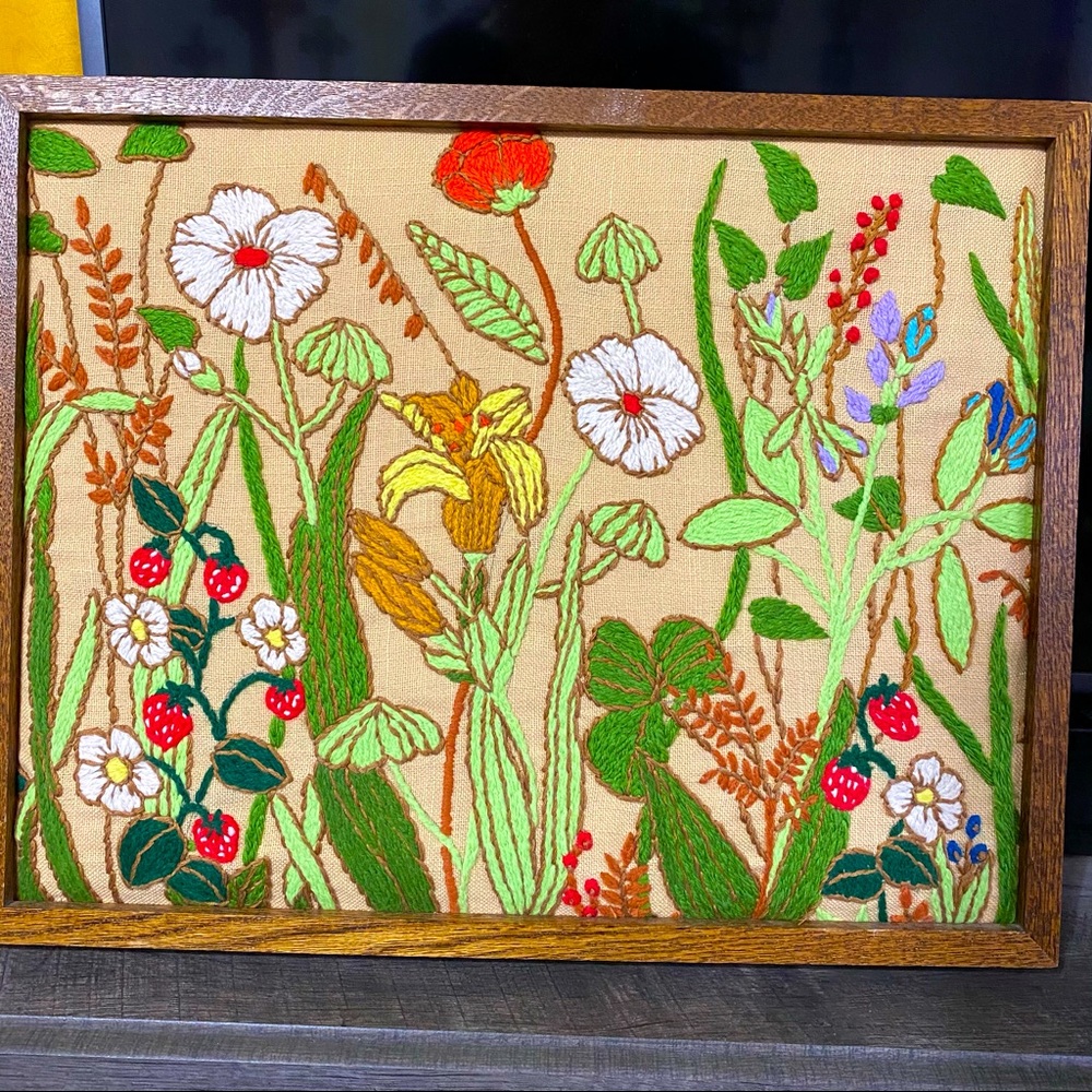 Vintage embroidery flowers and strawberries sold